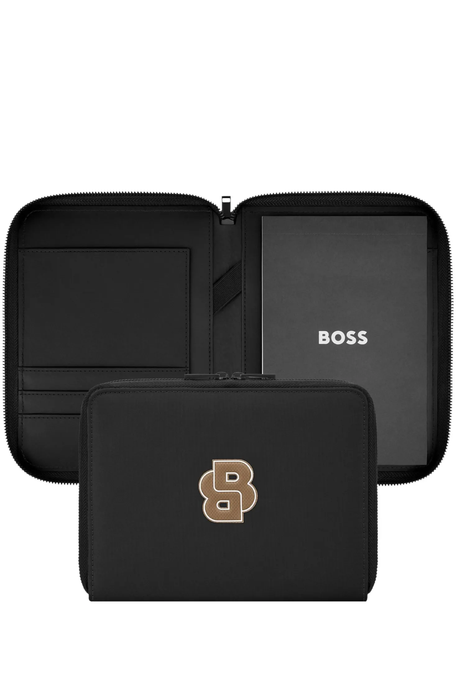 Black A5 conference folder with Double B patch