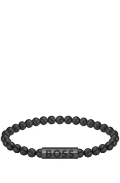 Black-beaded cuff with logo closure