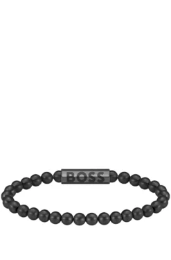 Black-beaded cuff with logo closure