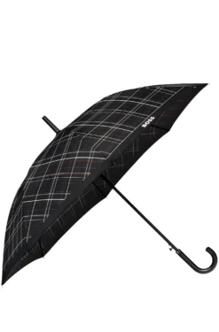 Black checked city umbrella with faux-leather handle