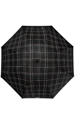 Black checked city umbrella with faux-leather handle