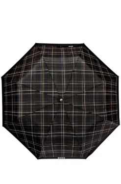 Black checked pocket umbrella with faux-leather handle