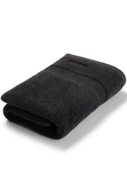 Black cotton bath towel with embroidered logo