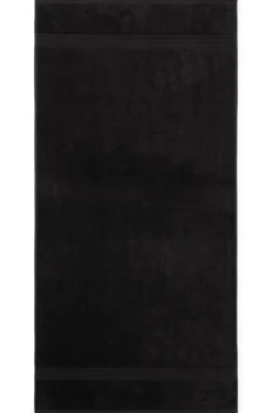 Black cotton bath towel with embroidered logo