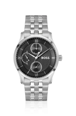 Black-dial watch with multi-link bracelet