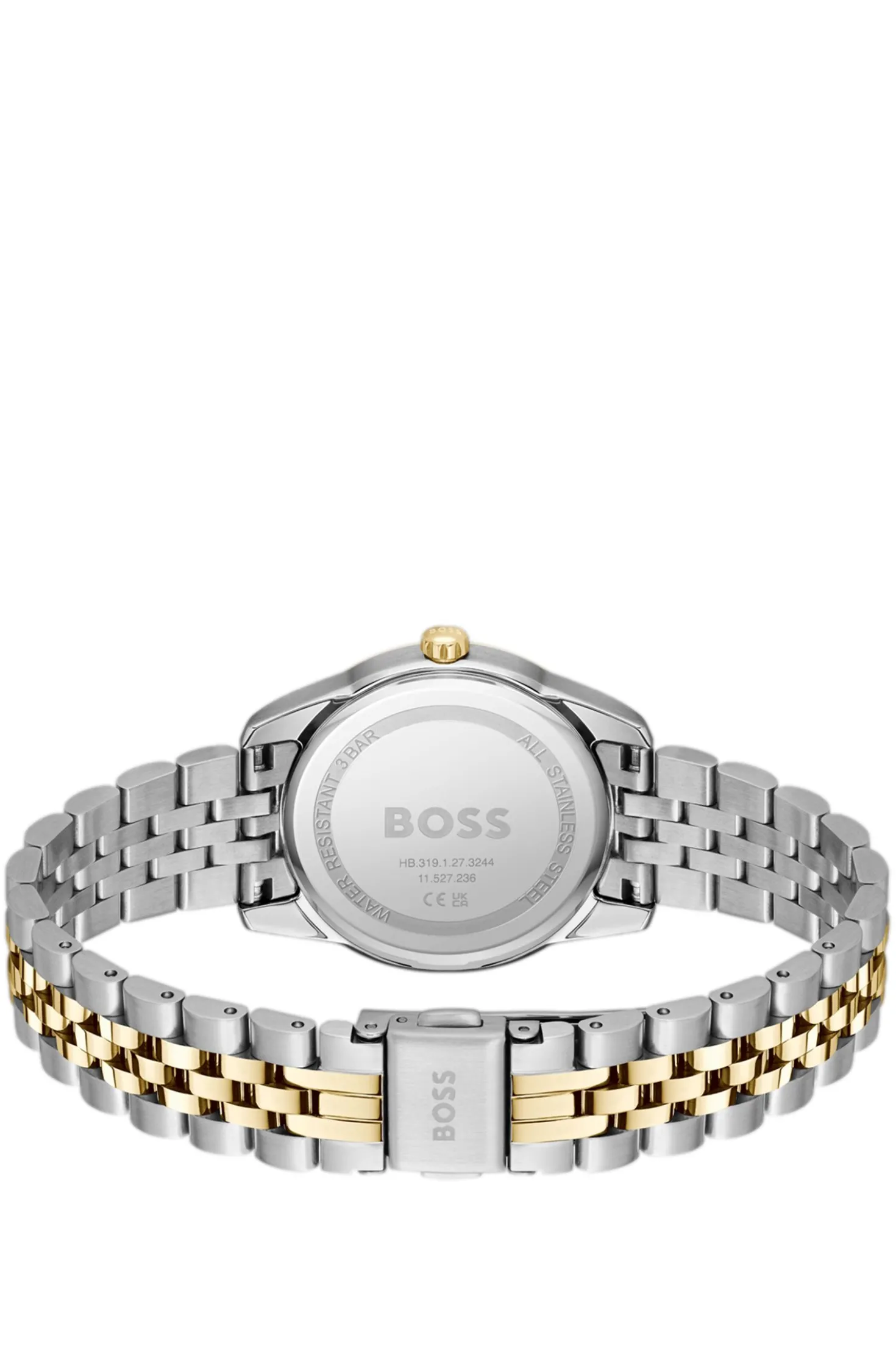 Black-dial watch with two-tone bracelet