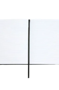 Black faux-leather A5 notebook with signature-stripe strap
