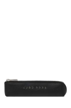 Black-grained-leather pen case with silver-tone logo