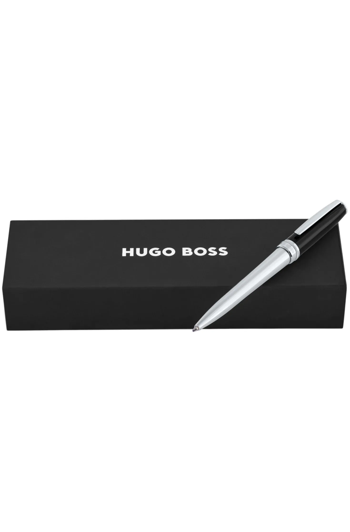 Black-lacquered and chrome-plated ballpoint pen in brass