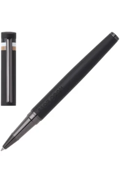 Black logo-detail rollerball pen with signature-stripe cap