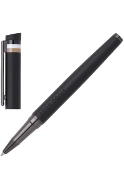 Black logo-detail rollerball pen with signature-stripe cap