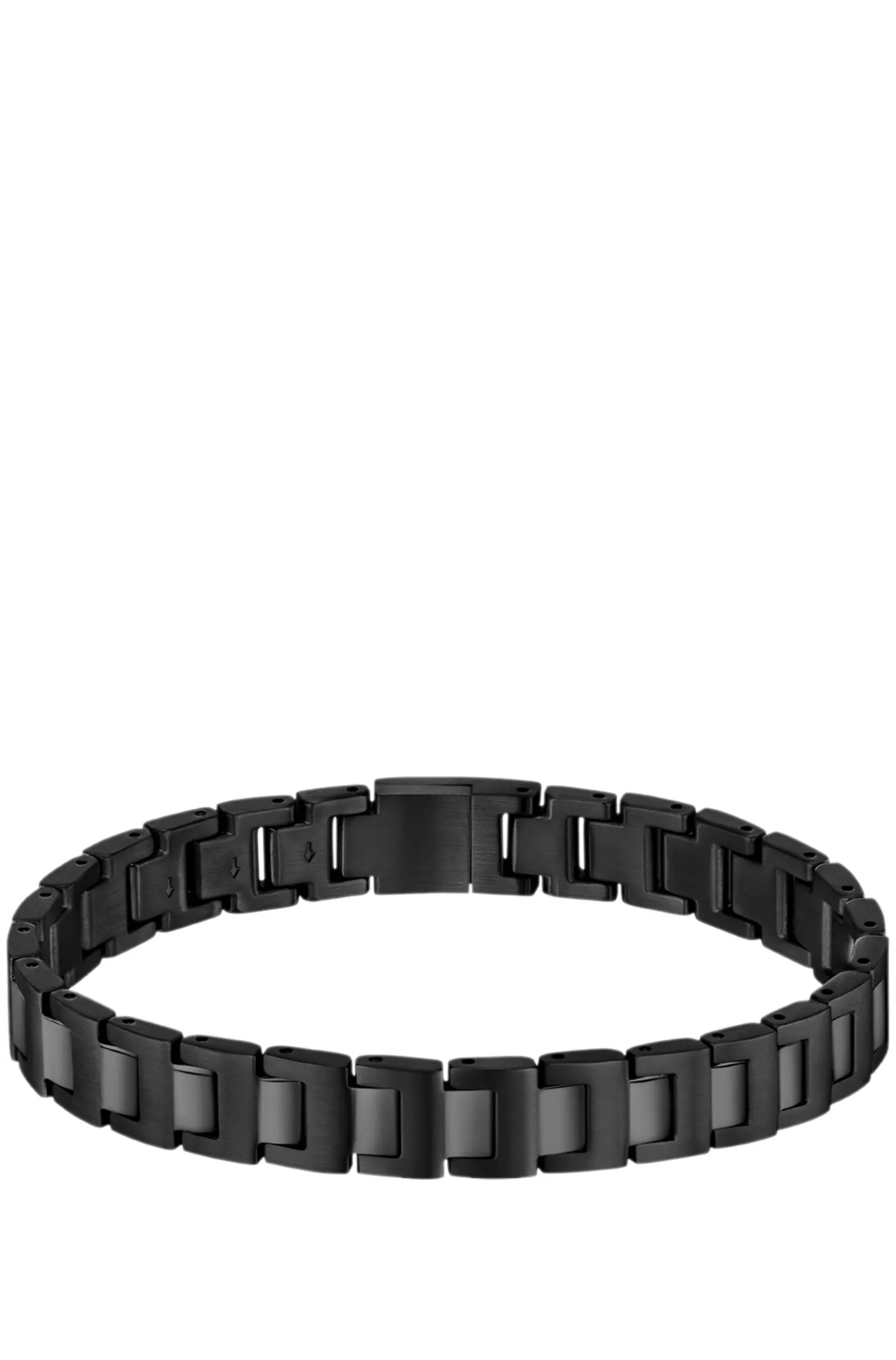 Black-plated link cuff with logo closure