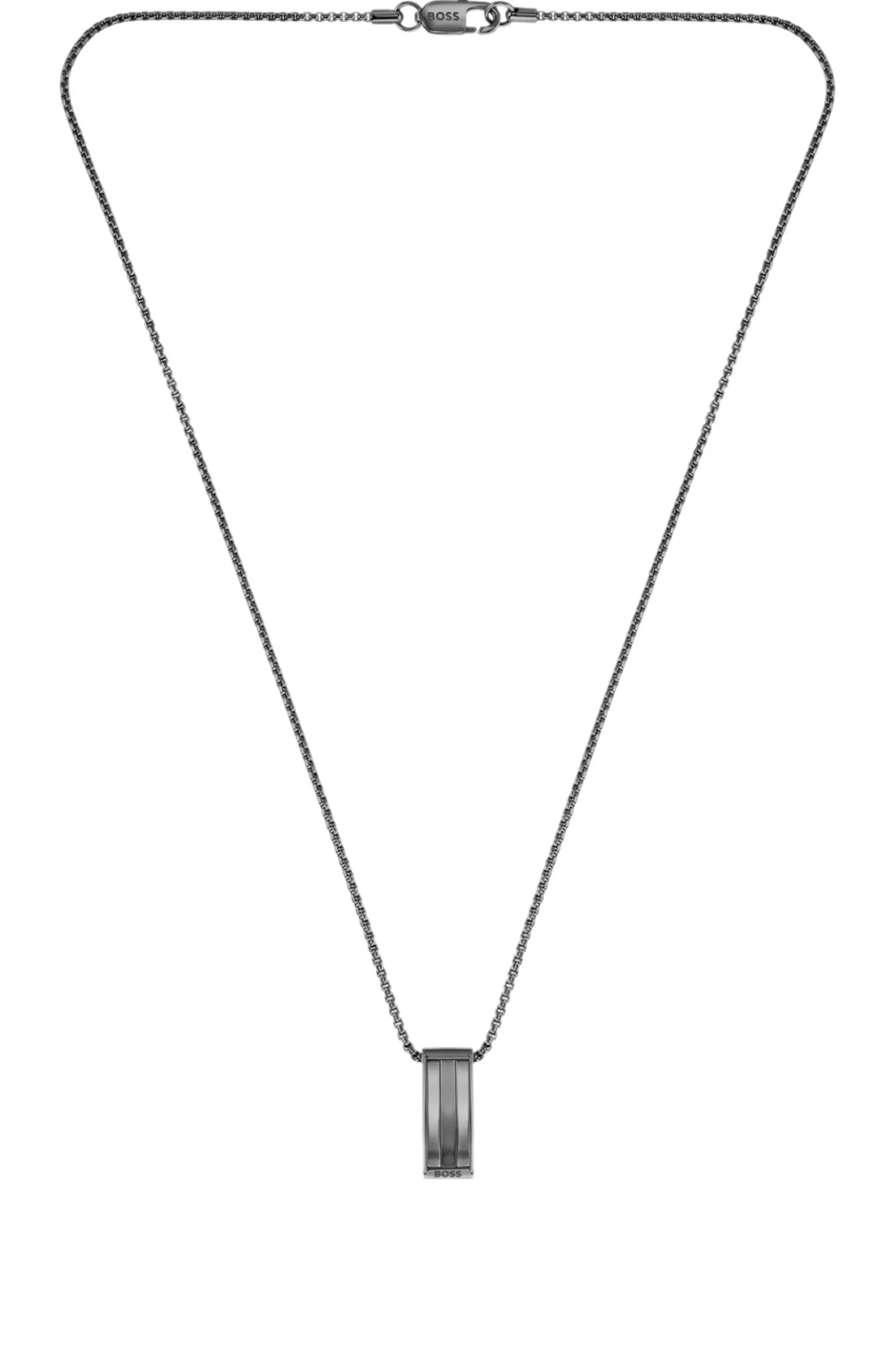 Black stainless-steel necklace with stripe-effect pendant