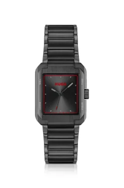 Black-steel watch with red accents