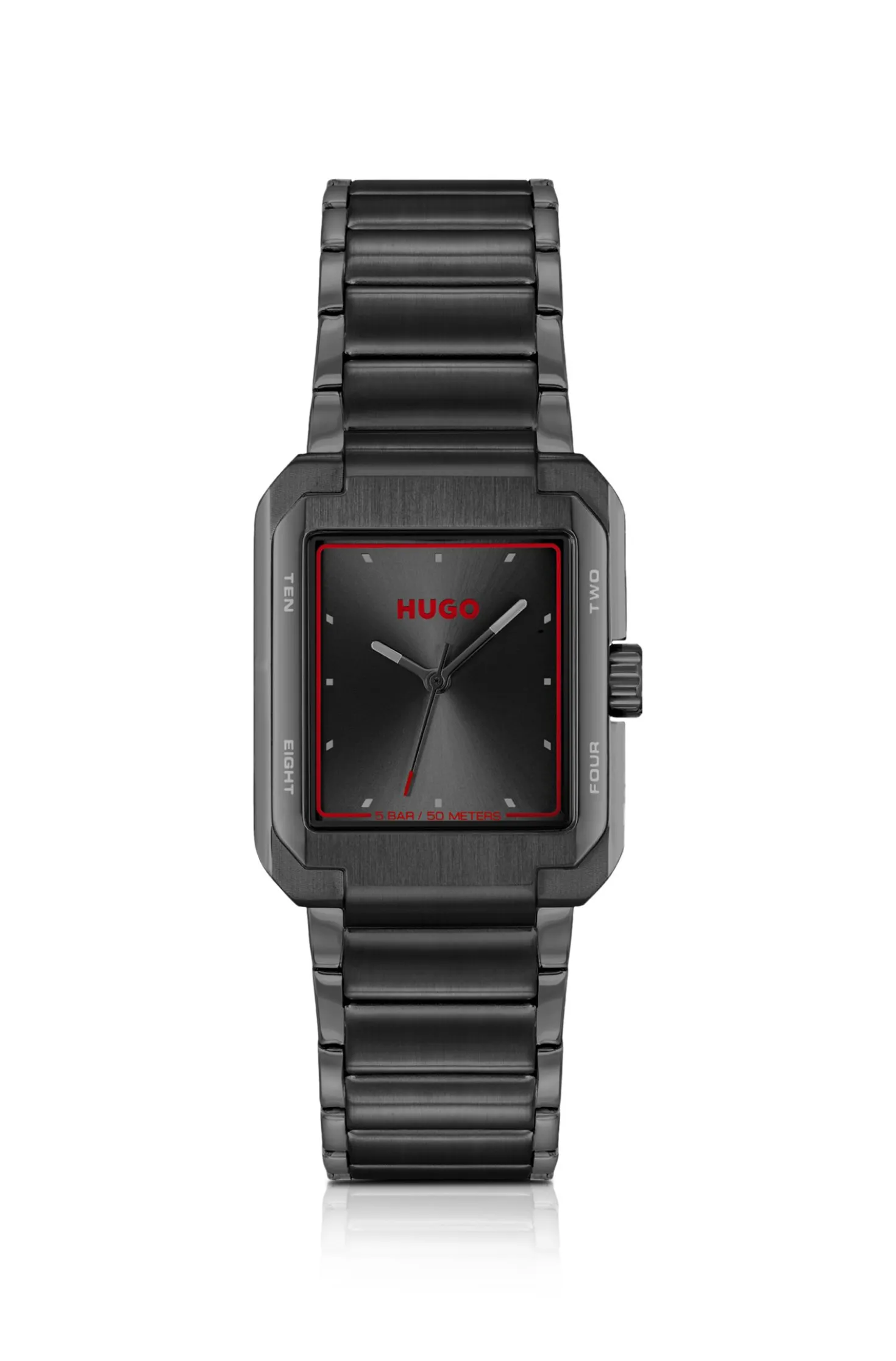 Black-steel watch with red accents