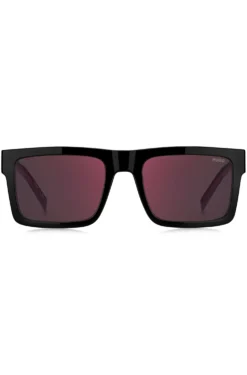 Black sunglasses with signature red accents