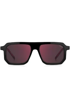 Black sunglasses with signature red accents