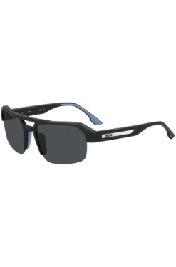 Black sunglasses with temple insert and logo