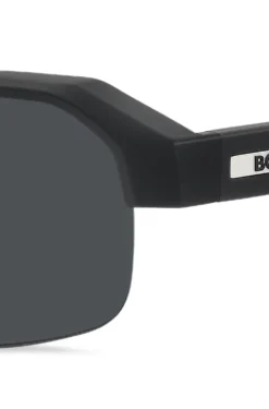Black sunglasses with temple insert and logo