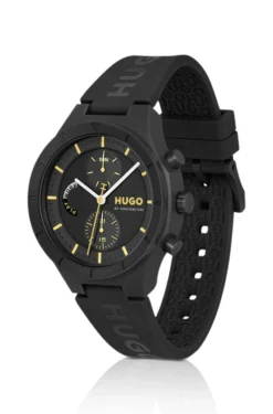 Black watch with silicone logo strap