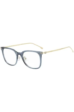 Blue-acetate optical frames with gold-tone temples
