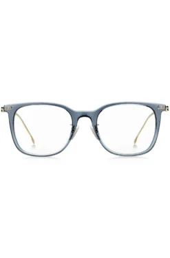 Blue-acetate optical frames with gold-tone temples