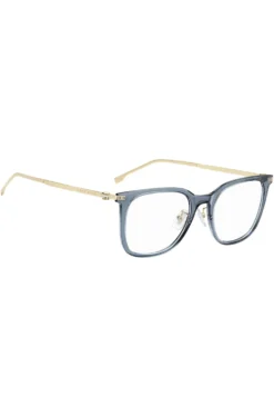 Blue-acetate optical frames with gold-tone temples