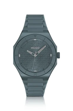 Blue-aluminium watch with logo-textured dial