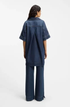 Blue-denim dress with Johnny collar