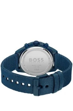 Blue-dial chronograph watch with fabric strap