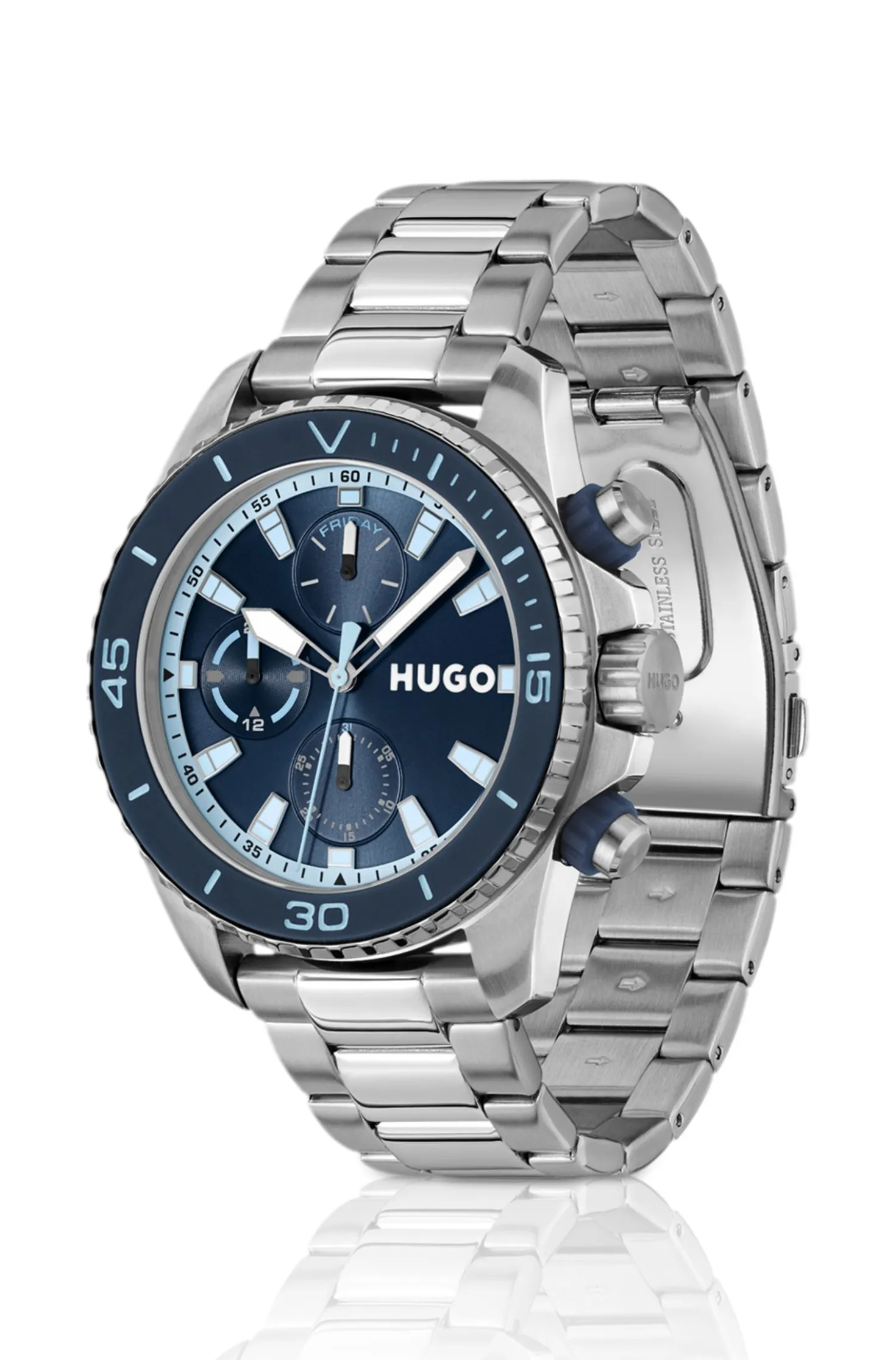 Blue-dial watch with link bracelet