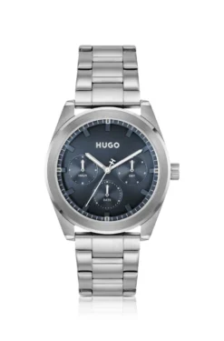 Blue-dial watch with stainless-steel bracelet