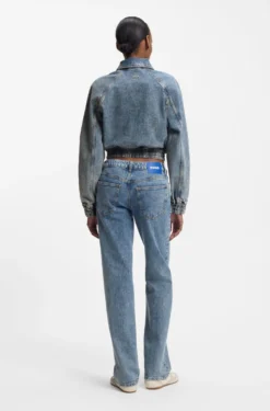 Bomber jacket in blue stretch denim