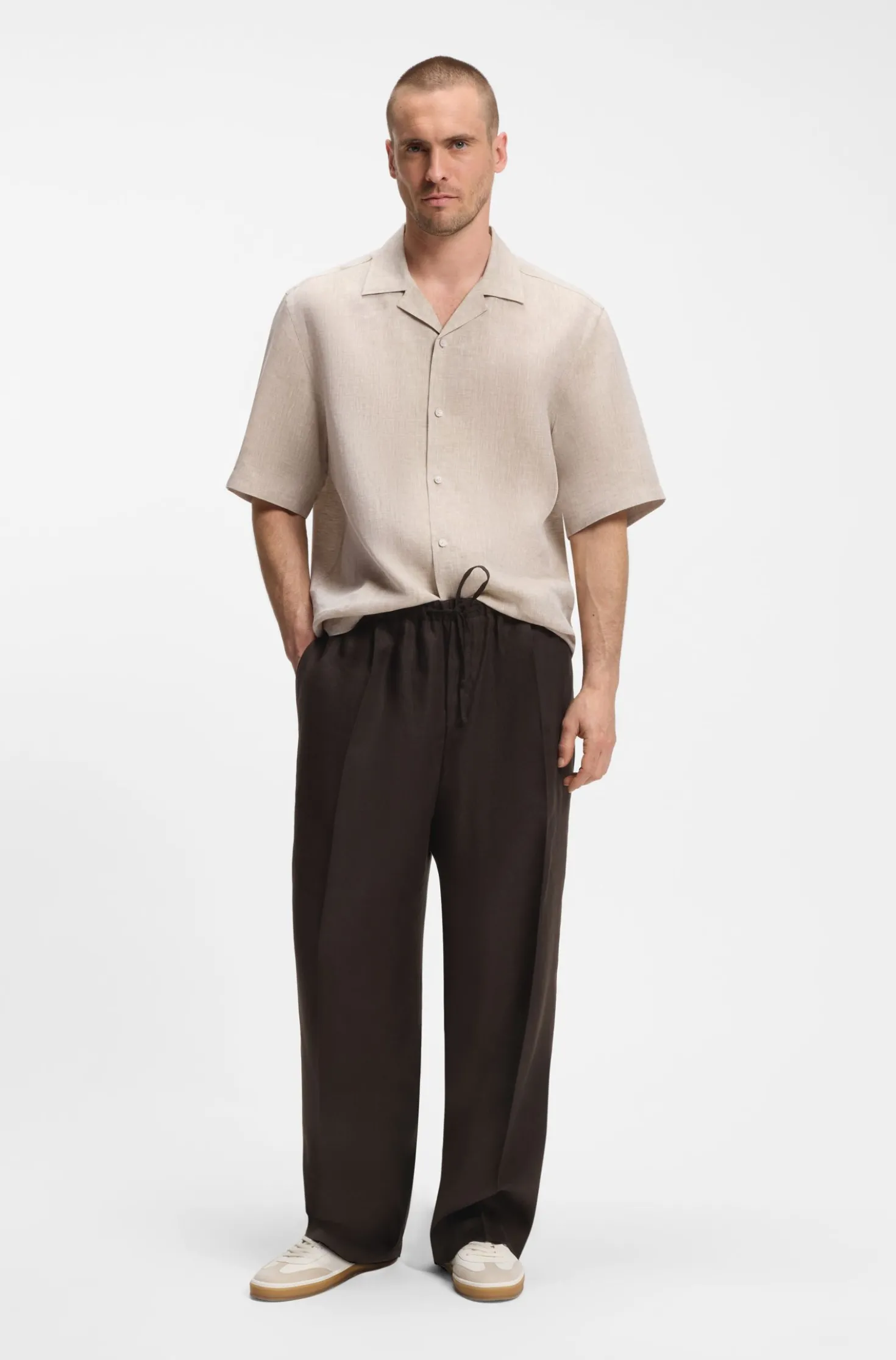 BOSS BY BECKHAM relaxed-fit linen trousers