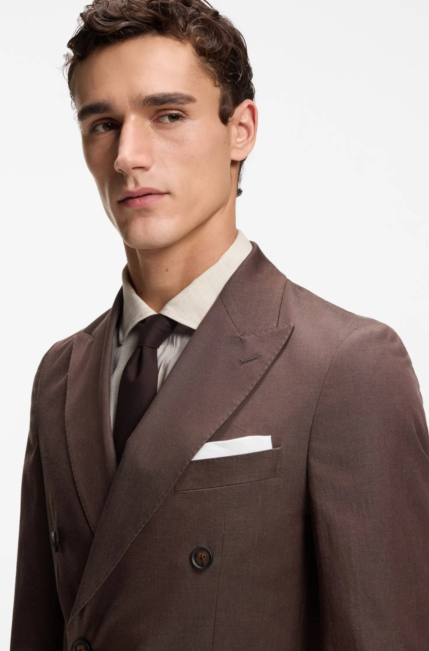 BOSS ONE Linen pocket square with contrast border