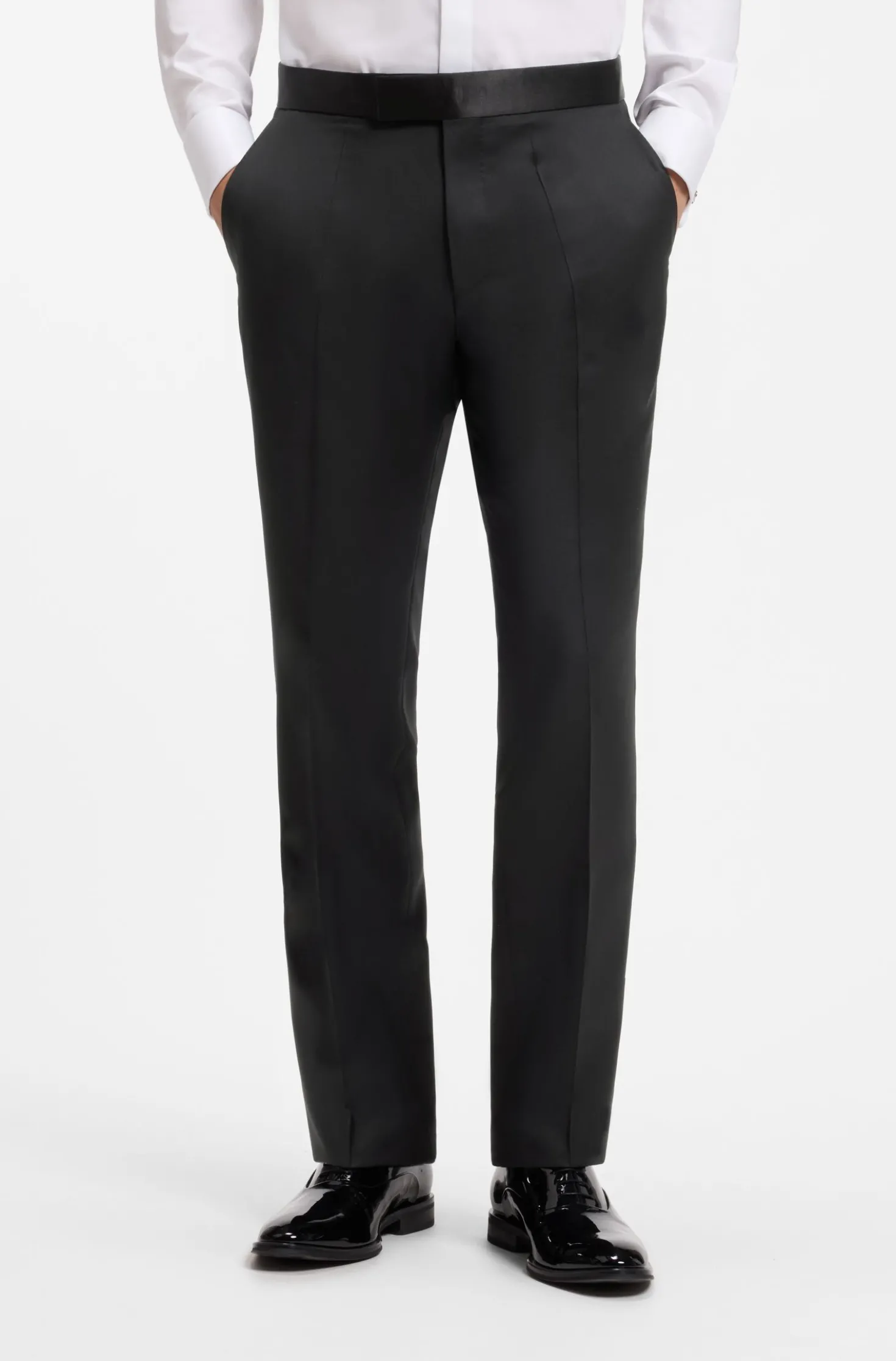 BOSS ONE Regular-fit tuxedo trousers in virgin-wool serge