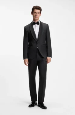 BOSS ONE Regular-fit tuxedo trousers in virgin-wool serge