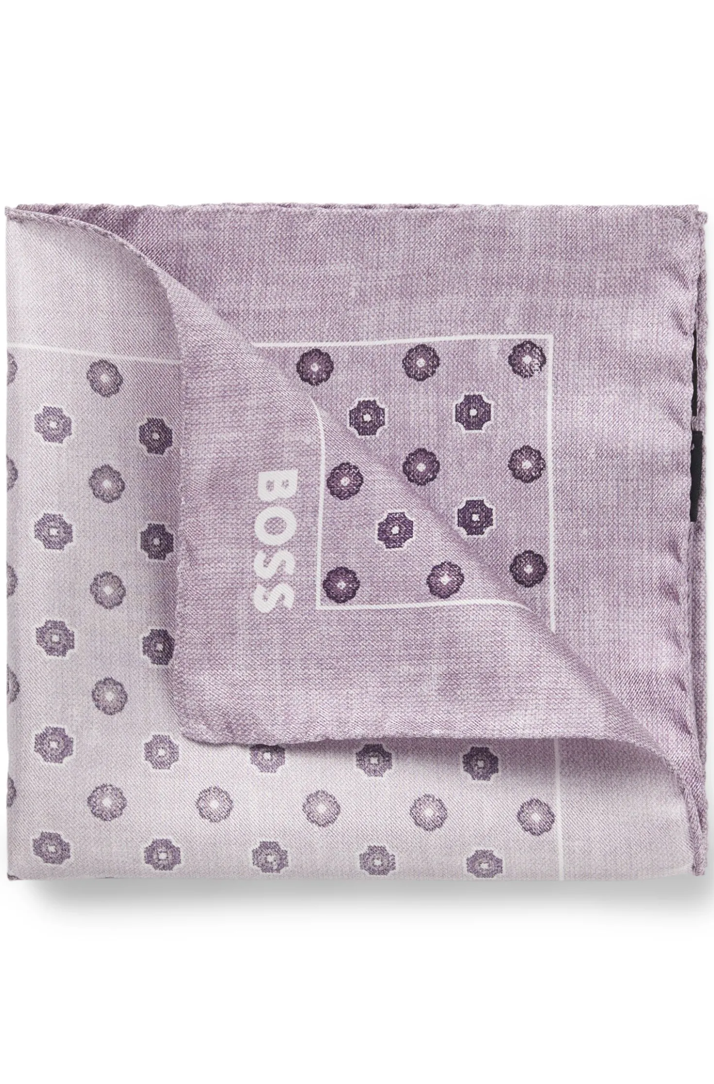 BOSS ONE Silk pocket square with digital print and logo