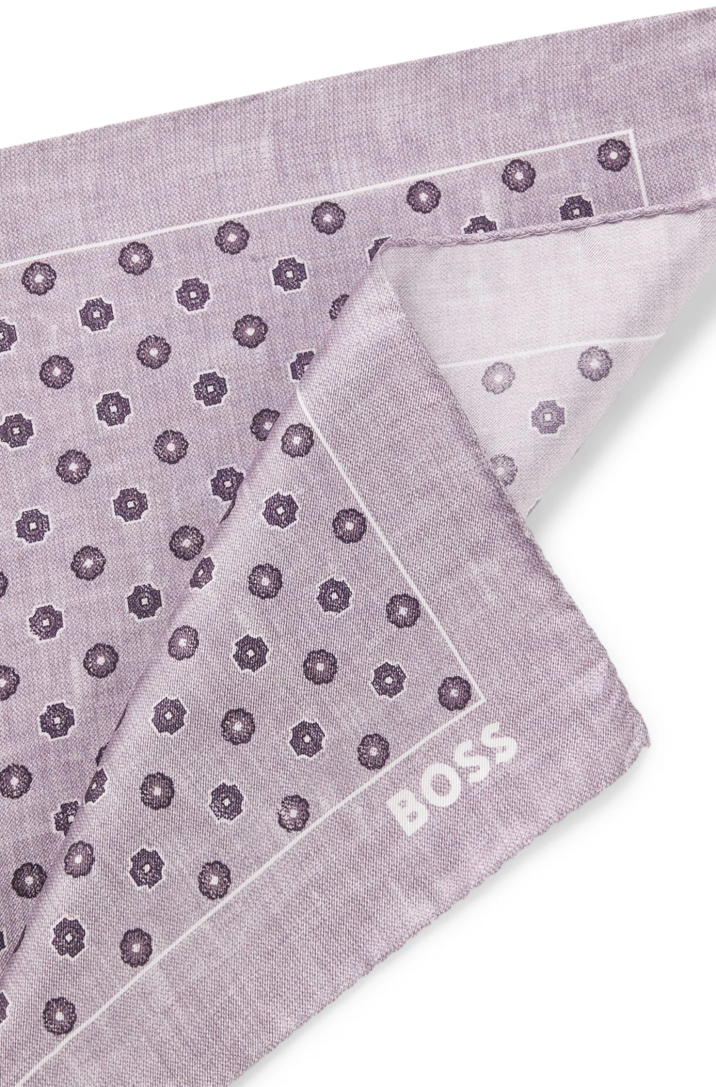 BOSS ONE Silk pocket square with digital print and logo
