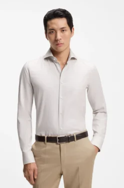 BOSS ONE Slim-fit shirt in a structured cotton blend
