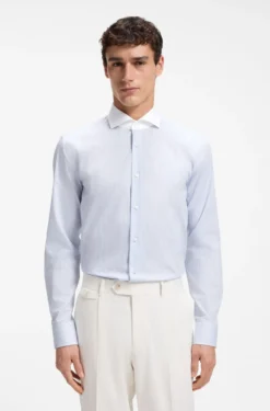 BOSS ONE Slim-fit shirt in striped cotton twill