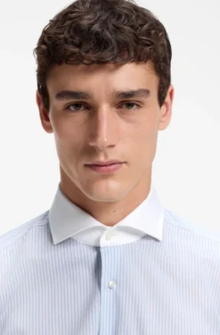 BOSS ONE Slim-fit shirt in striped cotton twill