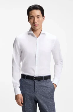 BOSS ONE Slim-fit shirt in wrinkle-resistant Oxford cotton