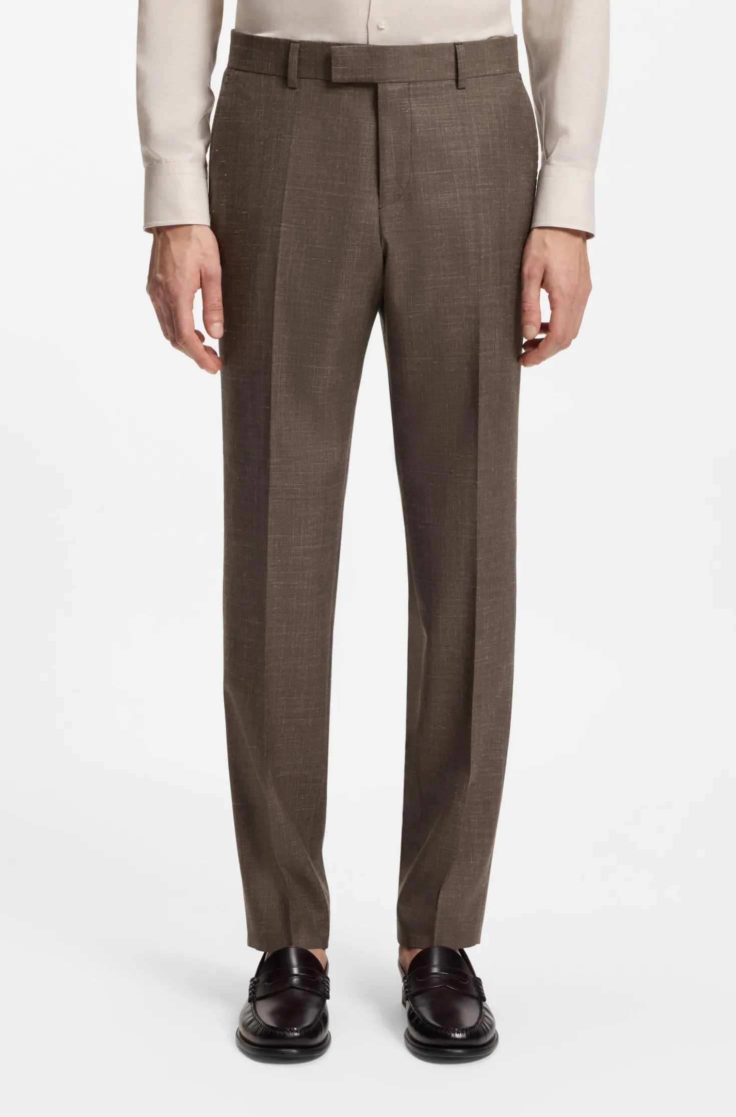 BOSS ONE Slim-fit suit trousers in wool, silk and linen