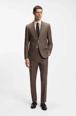 BOSS ONE Slim-fit suit trousers in wool, silk and linen
