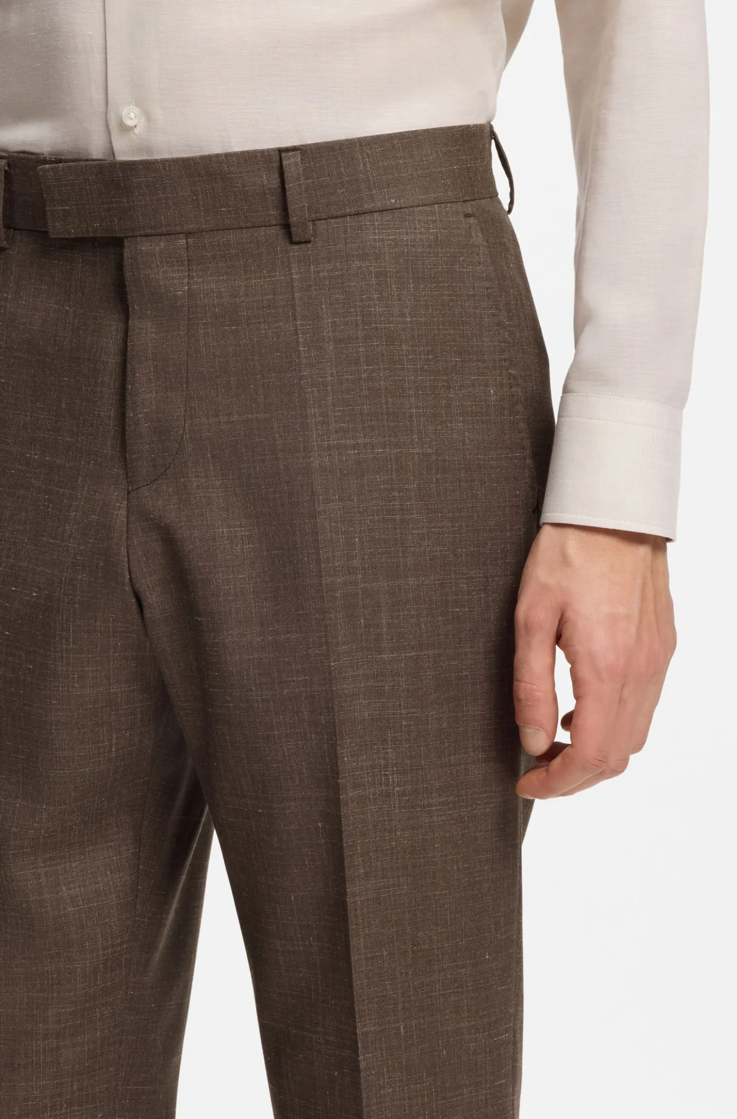 BOSS ONE Slim-fit suit trousers in wool, silk and linen