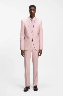 BOSS ONE Slim-fit suit trousers in wool, silk and linen