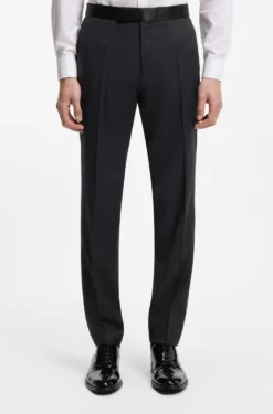 BOSS ONE Slim-fit tuxedo trousers in virgin-wool serge
