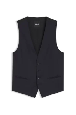 BOSS ONE Slim-fit waistcoat in virgin-wool serge