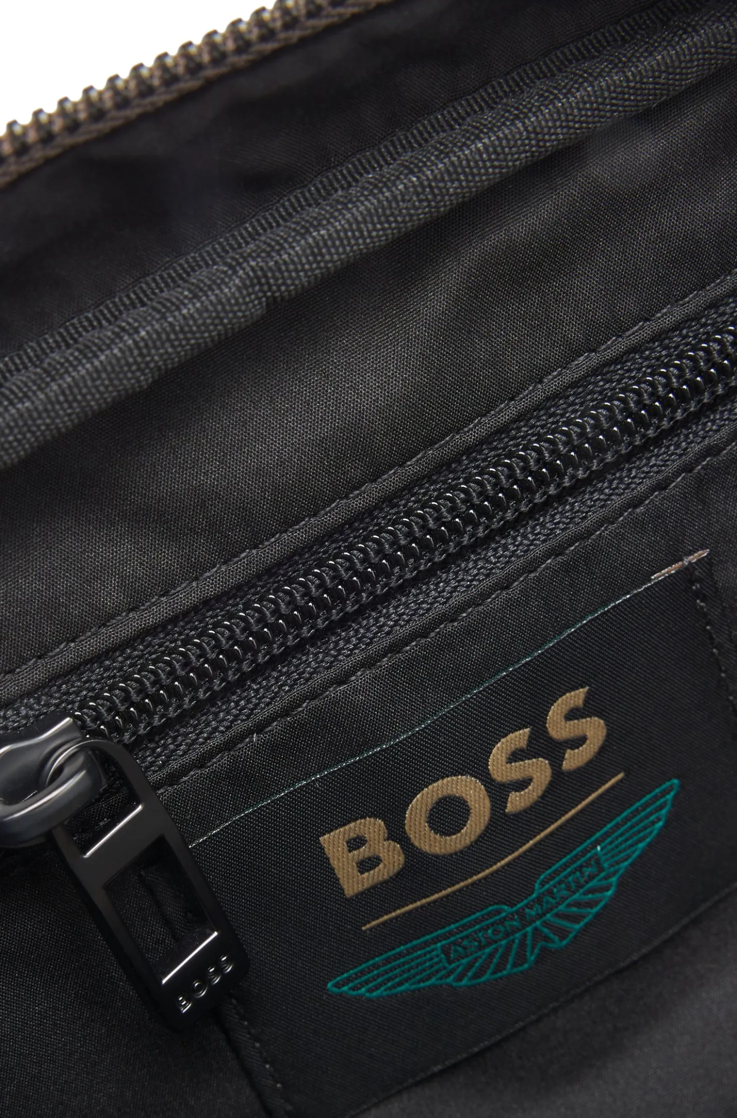 BOSS x ASTON MARTIN knitted crossbody bag with suede trims